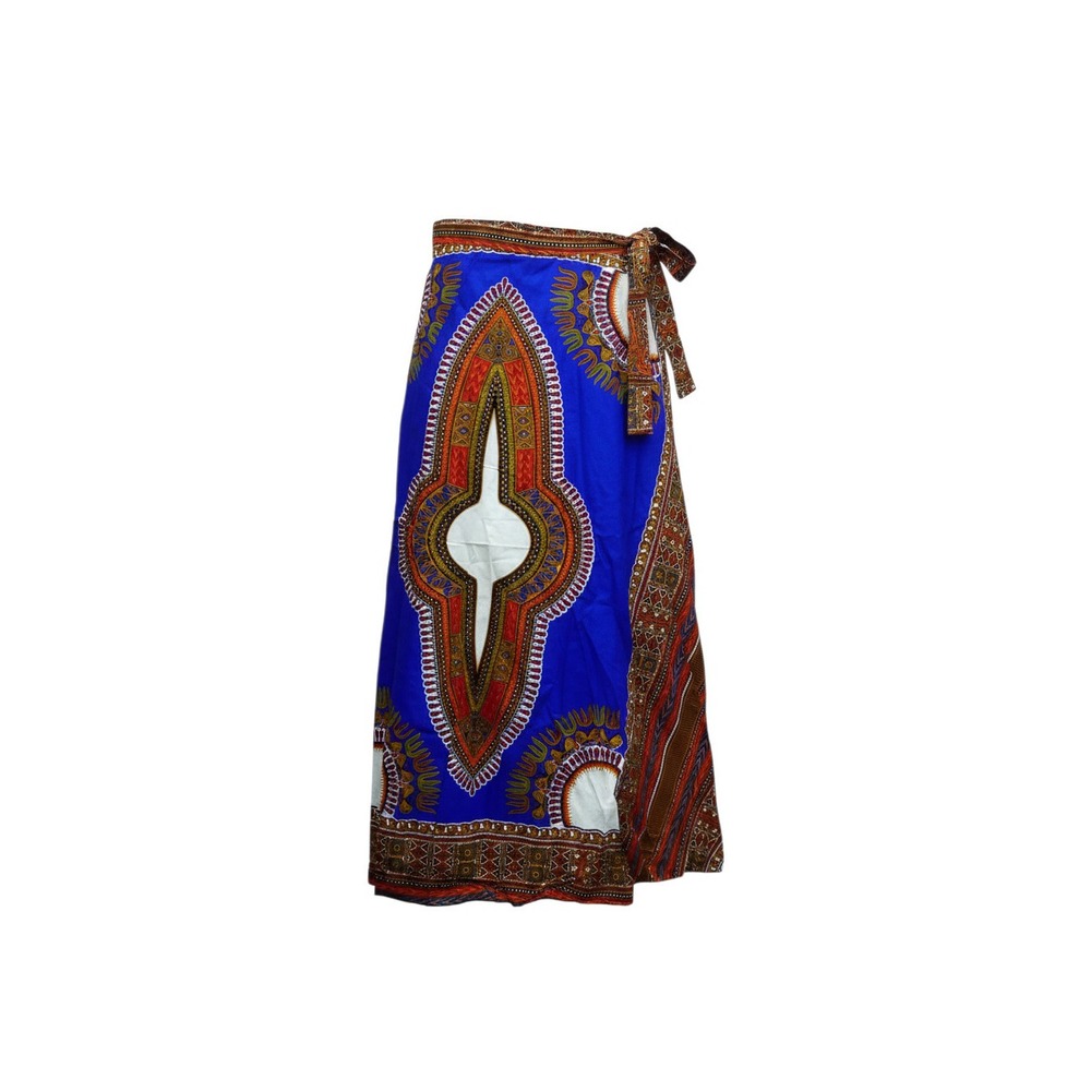 Look At Me Wrap Skirt Women One Size Blue Dashiki Print Cotton Maxi 6007